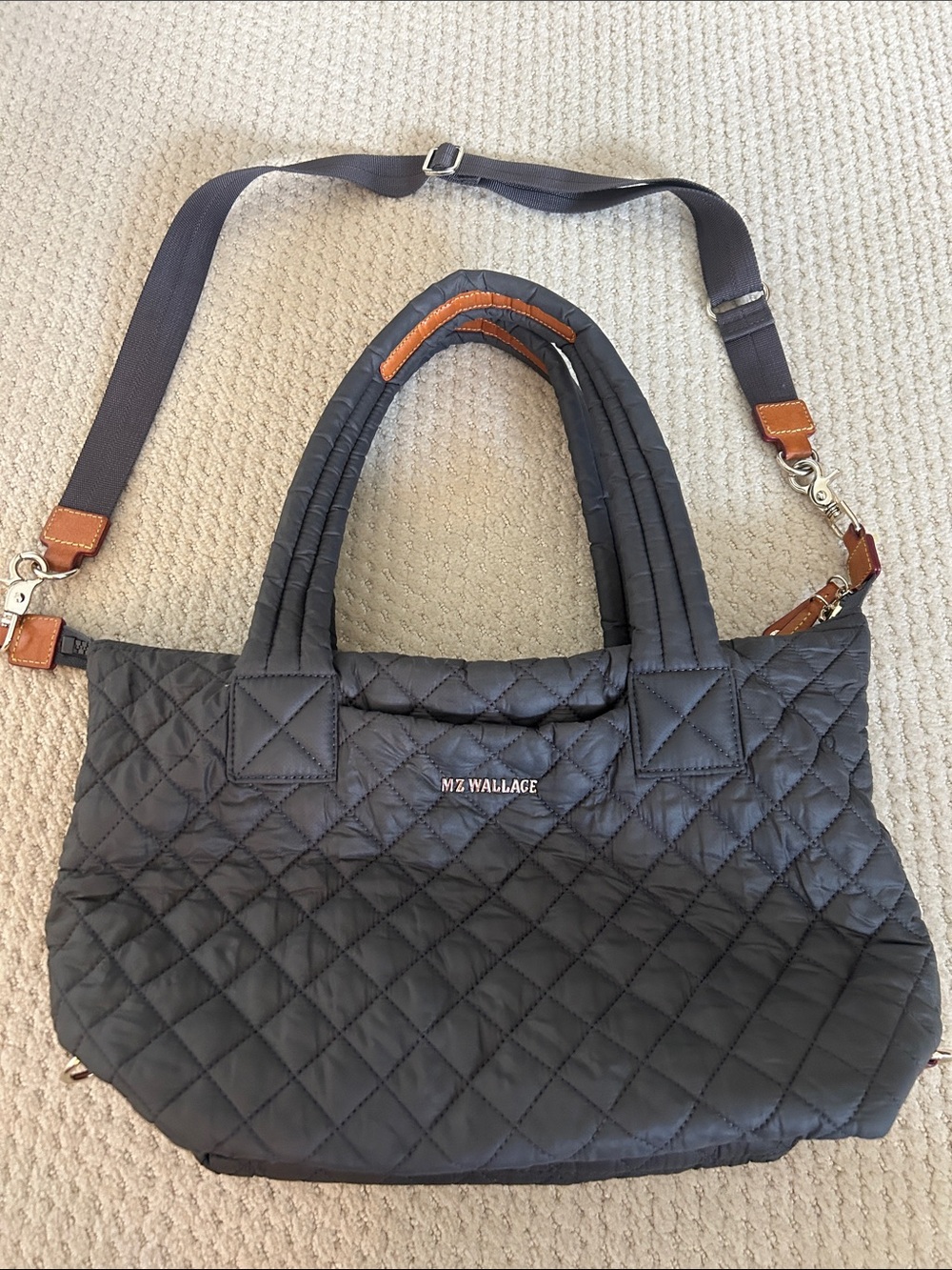 MZ Wallace Quilted Gray Medium Sutton Crossbody